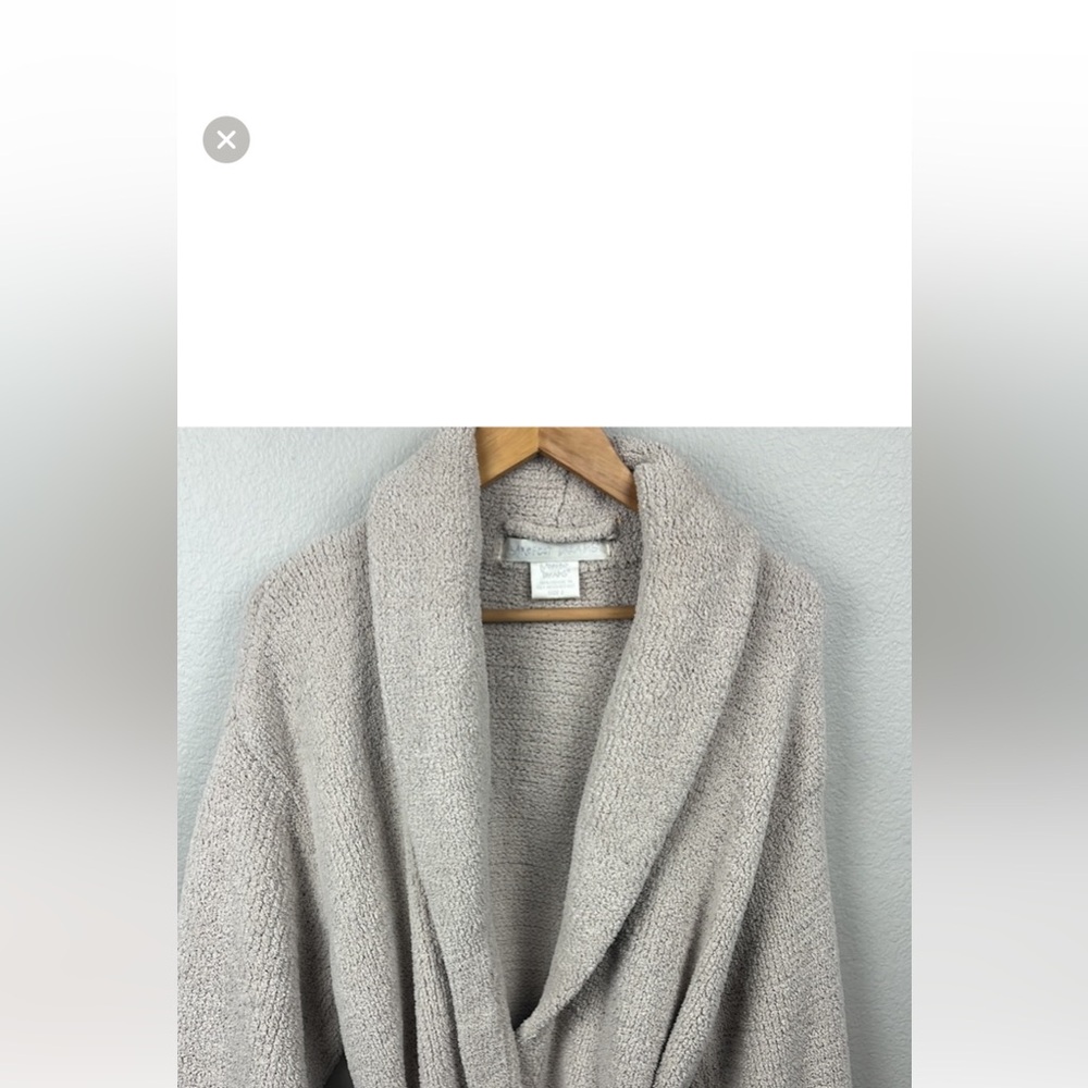 Barefoot Dreams Cozy Chic Robe Creamy Tan Ribbed Tie Waist Shawl Collar Pockets